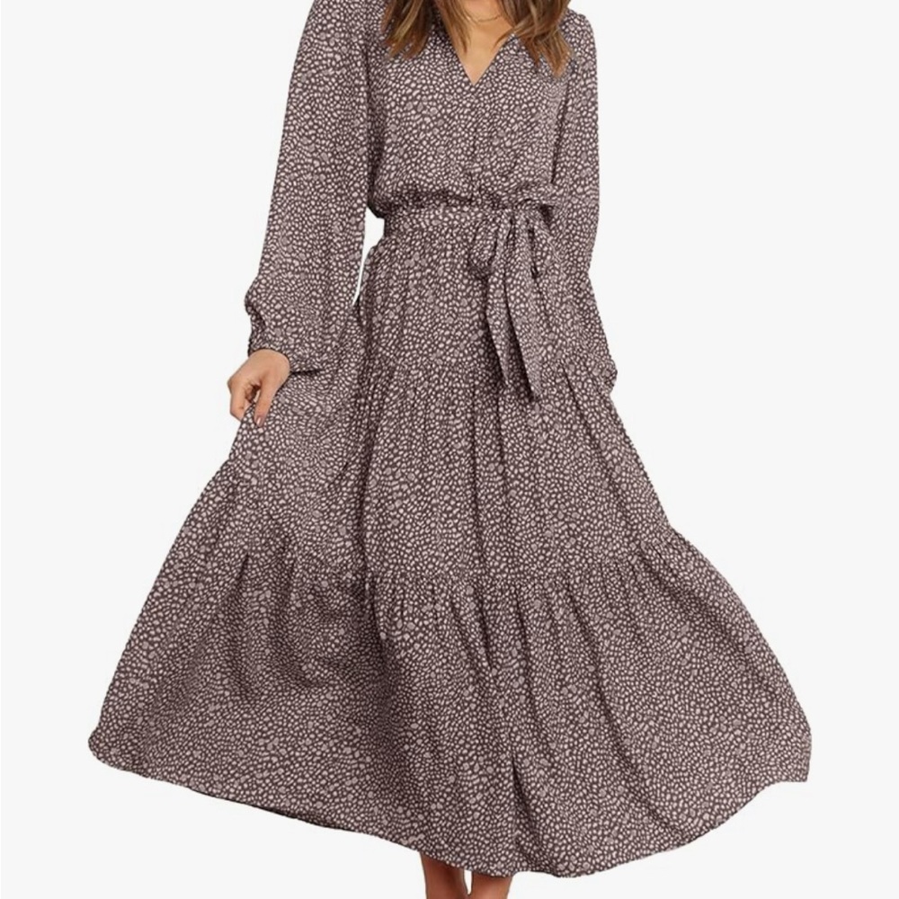 Greige and white Print Tiered Maxi Dress